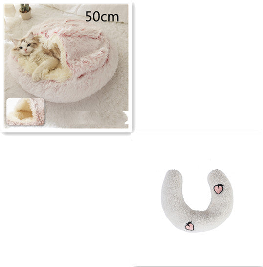 Lit 2 en 1 pour chien et chat - Lit d'hiver rond en peluche chaud pour animaux de compagnie - Lit doux et long en peluche pour animaux de compagnie